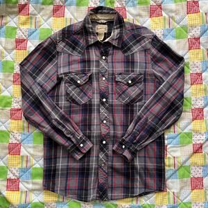 Vintge 90s Mens Plaid‎ Flannel Pearl Snap Western Cowboy Shirt // Size Small